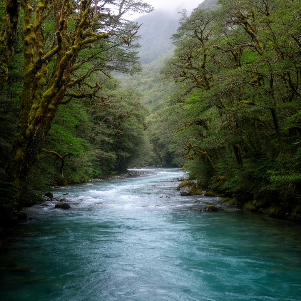 Río y bosque nativo en la Región de Aysén